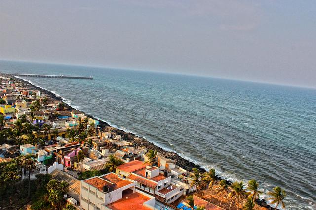 Pondicherry-Rock beach aerial view (Puducherry, where the college is located)